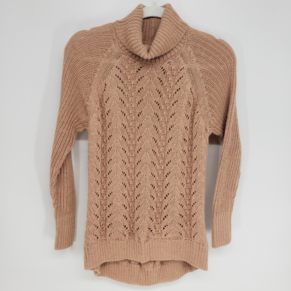 Garnet Hill 100% Baby Alpaca Pointelle Knit Turtleneck Sweater Womens S Peach